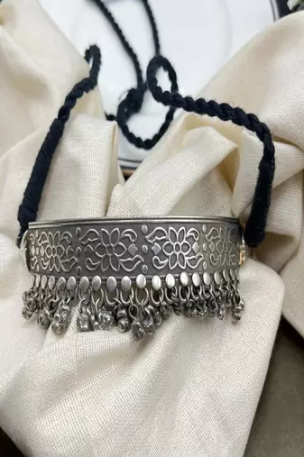 Oxidised silver torque choker necklace with ghungroo | vintage tribal boho statement jewellery