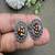 Hand painted oxidized silver stud earrings, colorful boho enamel circle studs