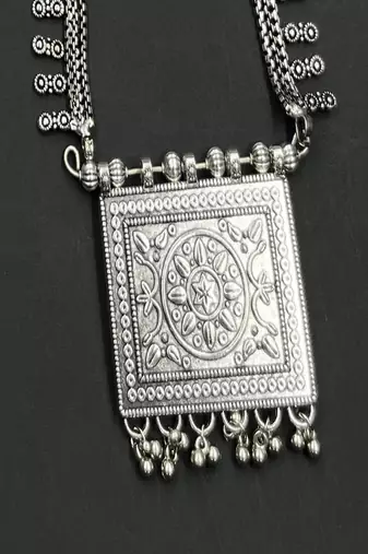 7 pc oxidised silver jewellery set for women indian tribal statement necklace set with jhumka