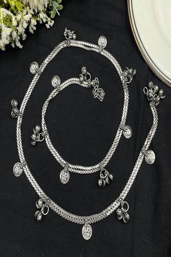 Silver oxidized kamarbandh for women, traditional indian waist belt, boho coin charm kamarpatta