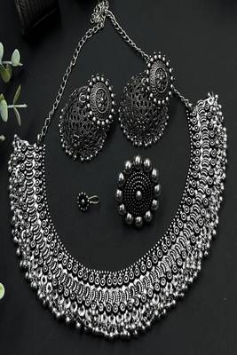 7 pc oxidised silver jewellery set for women indian tribal statement necklace set with jhumka 5