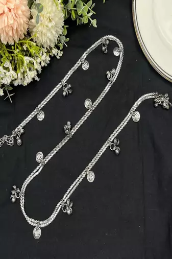Silver oxidized kamarbandh for women, traditional indian waist belt, boho coin charm kamarpatta