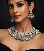 Oxidized silver ghungroo choker necklace set | red green enamel tribal jewelry