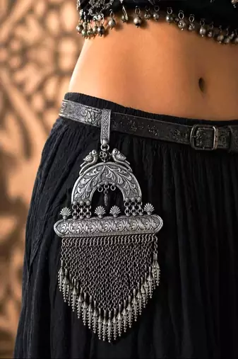 Handcrafted oxidized silver saree chabi challa, indian ethnic waist keychain