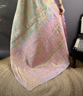sky blue tissue silk blend kanjeevaram zari woven saree with unstitched blouse piece. 5