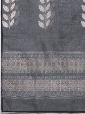 Grey Floral Printed Beads and Stones Straight Kurta with Trousers & Dupatta 5