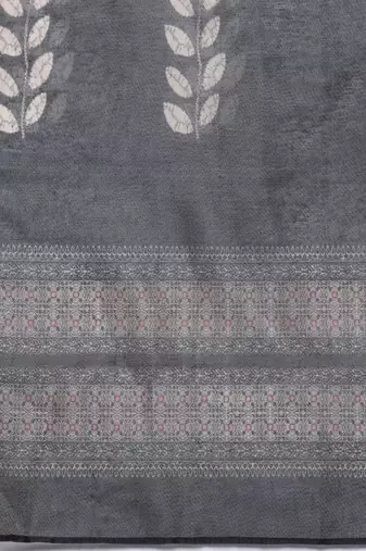 Grey Floral Printed Beads and Stones Straight Kurta with Trousers & Dupatta
