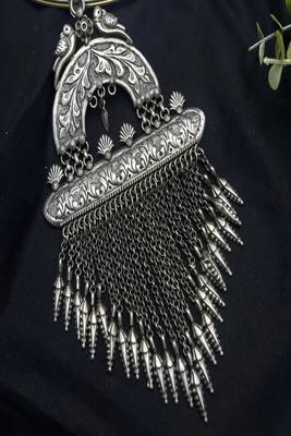 Handcrafted oxidized silver saree chabi challa, indian ethnic waist keychain 2