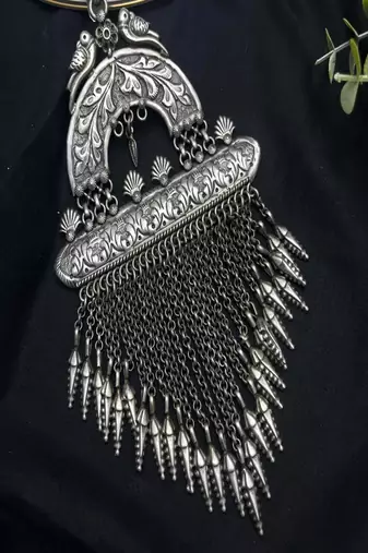 Handcrafted oxidized silver saree chabi challa, indian ethnic waist keychain