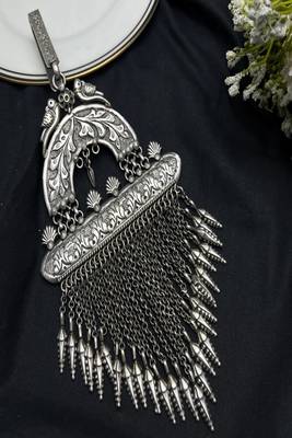 Handcrafted oxidized silver saree chabi challa, indian ethnic waist keychain 3