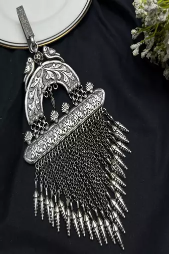 Handcrafted oxidized silver saree chabi challa, indian ethnic waist keychain