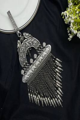 Handcrafted oxidized silver saree chabi challa, indian ethnic waist keychain 4