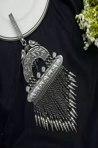 Handcrafted oxidized silver saree chabi challa, indian ethnic waist keychain