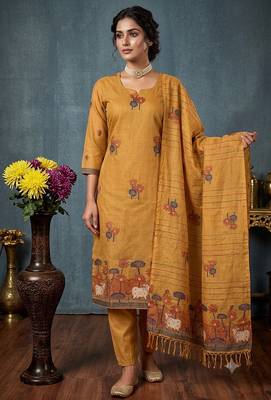 Gold handwoven jamdani cotton suit 1