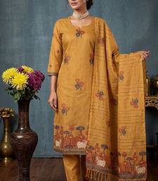 Gold handwoven jamdani cotton suit