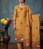 Gold handwoven jamdani cotton suit