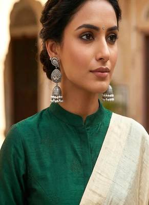 Oxidized silver bird jhumka earrings | indian pearl drop statement jewelry 1