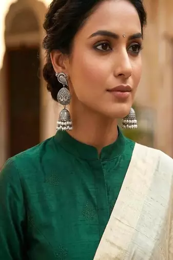 Oxidized silver bird jhumka earrings | indian pearl drop statement jewelry