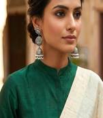 Oxidized silver bird jhumka earrings | indian pearl drop statement jewelry