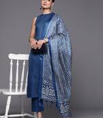 Blue Sleeveless Halter Neck Straight Republic Day Kurta with Trouser & Bandhani Printed Dupatta