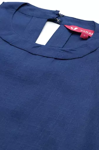 Blue Sleeveless Halter Neck Straight Republic Day Kurta with Trouser & Bandhani Printed Dupatta