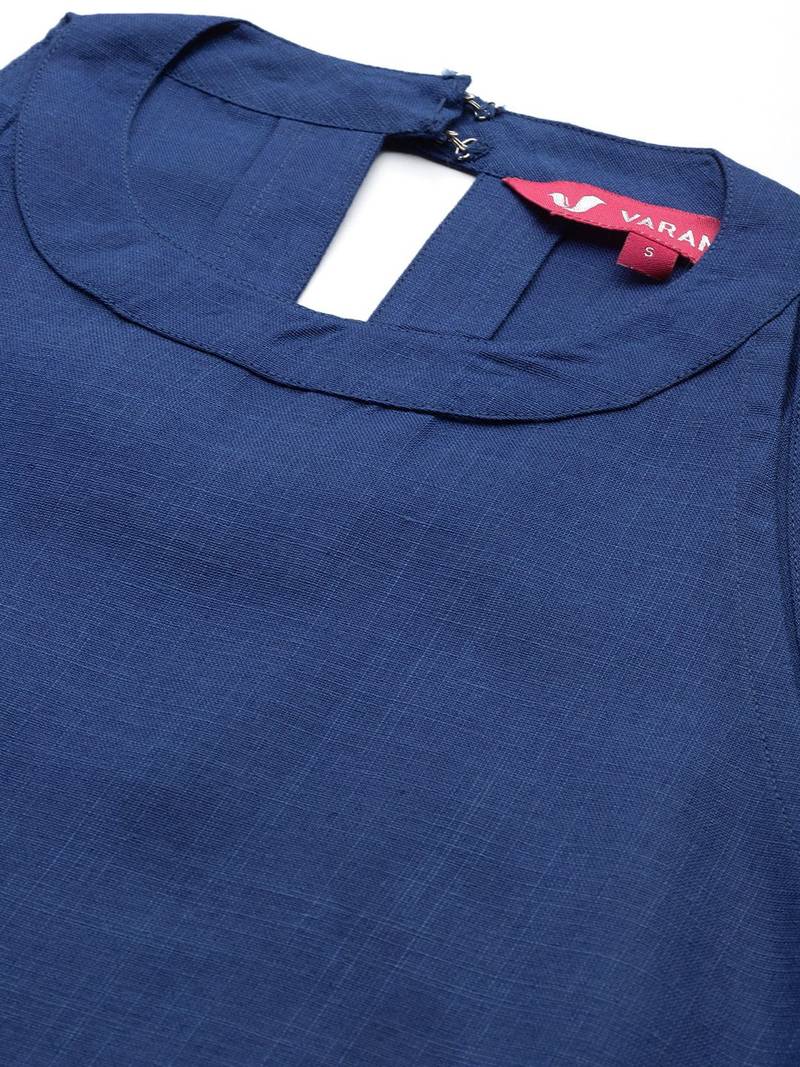 Blue Sleeveless Halter Neck Straight Republic Day Kurta with Trouser & Bandhani Printed Dupatta