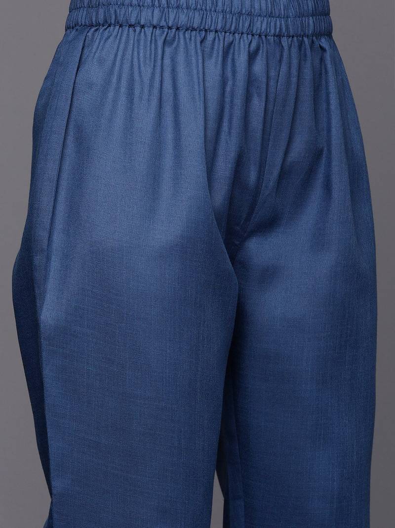 Blue Sleeveless Halter Neck Straight Republic Day Kurta with Trouser & Bandhani Printed Dupatta
