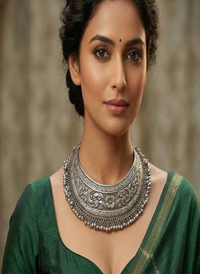 Handmade oxidized silver tone ghungroo choker|boho tribal necklace 1