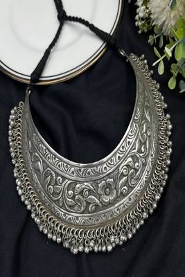Handmade oxidized silver tone ghungroo choker|boho tribal necklace 3