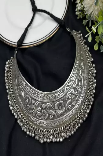Handmade oxidized silver tone ghungroo choker|boho tribal necklace