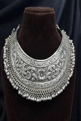 Handmade oxidized silver tone ghungroo choker|boho tribal necklace 4