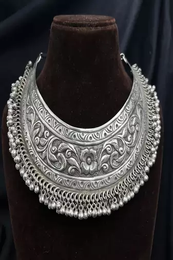 Handmade oxidized silver tone ghungroo choker|boho tribal necklace