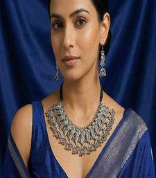 Oxidized peacock choker set: indian ghungroo, handmade tribal jewelry
