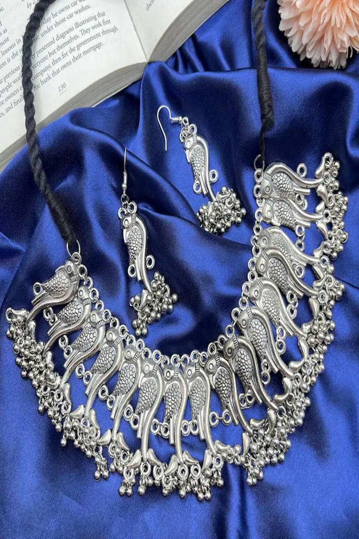 Oxidized peacock choker set: indian ghungroo, handmade tribal jewelry