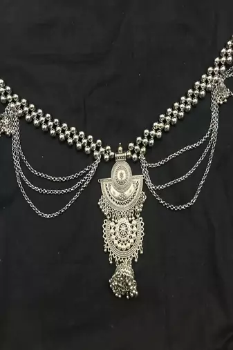 Oxidized silver kamarpatta belly chain: indian wedding waistbelt