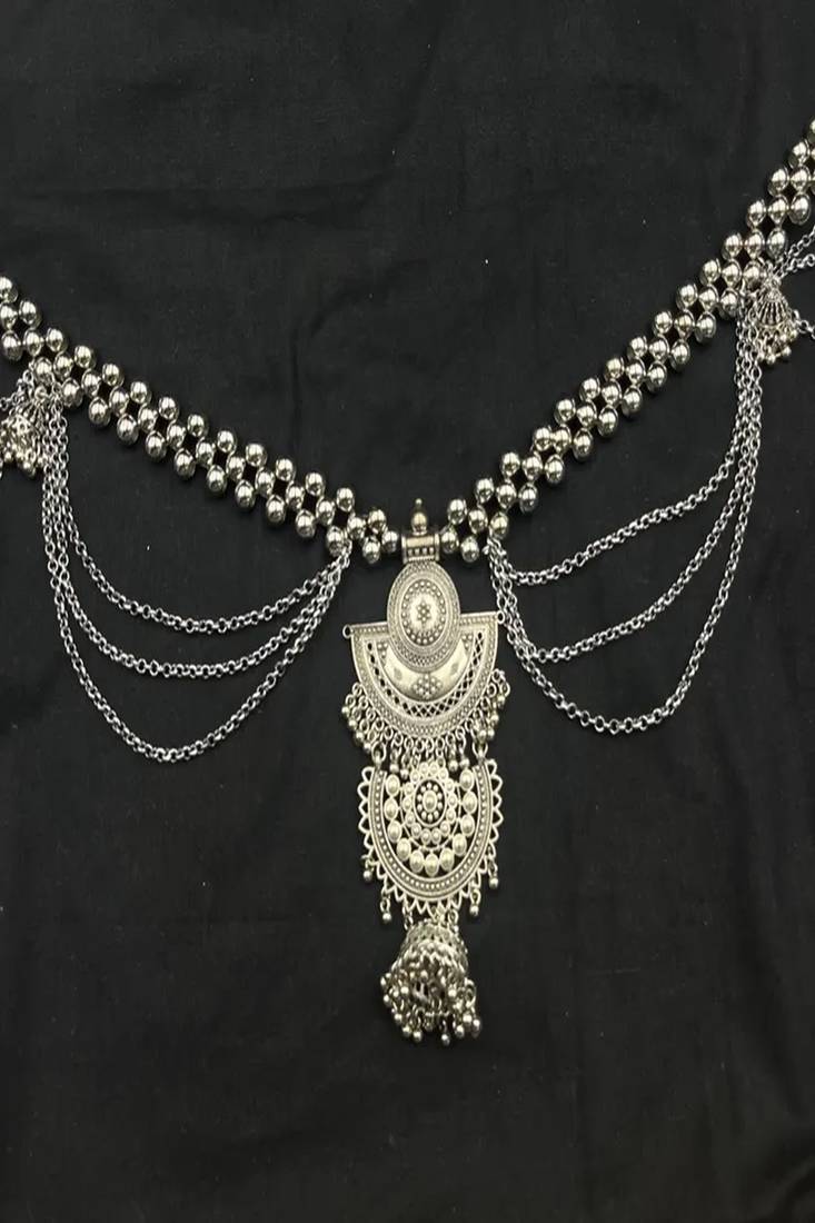 Oxidized silver kamarpatta belly chain: indian wedding waistbelt