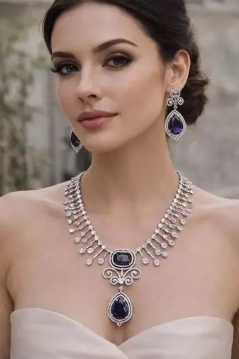 Sapphire blue bridal jewelry set | silver teardrop statement necklace & drop earrings
