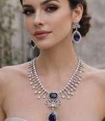 Sapphire blue bridal jewelry set | silver teardrop statement necklace & drop earrings