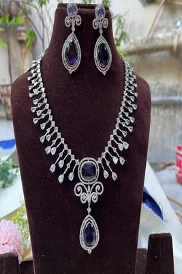 Sapphire blue bridal jewelry set | silver teardrop statement necklace & drop earrings 2