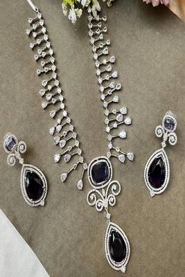 Sapphire blue bridal jewelry set | silver teardrop statement necklace & drop earrings 3