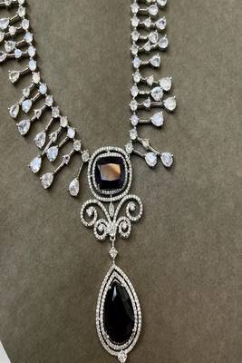 Sapphire blue bridal jewelry set | silver teardrop statement necklace & drop earrings 4