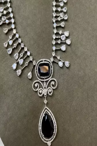 Sapphire blue bridal jewelry set | silver teardrop statement necklace & drop earrings