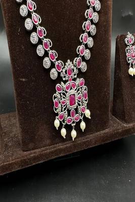 Handmade indian pearl necklace set: red stone antique party jewelry 2