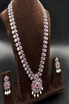Handmade indian pearl necklace set: red stone antique party jewelry 3