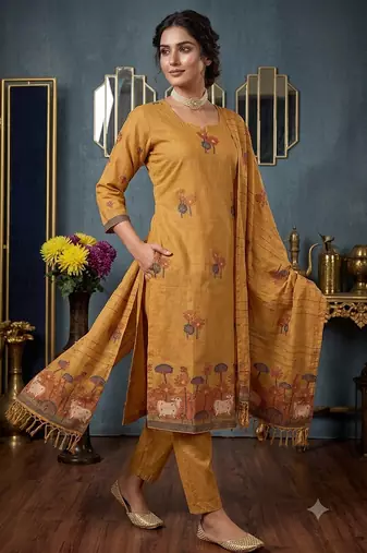 Gold handwoven jamdani cotton suit