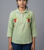 Light green floral embroidered short kurti