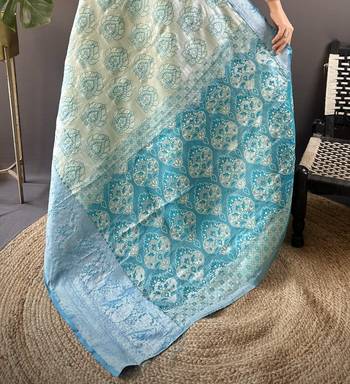 mint tissue silk blend kanjeevaram zari woven saree with unstitched blouse piece. 5