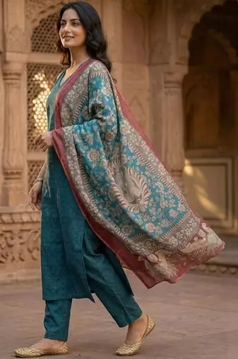 Women Regular Kurta with Trousers & With Dupatta
