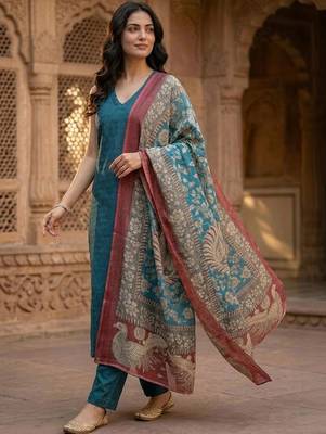 Women Regular Kurta with Trousers & With Dupatta 4