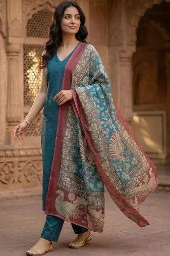 Women Regular Kurta with Trousers & With Dupatta